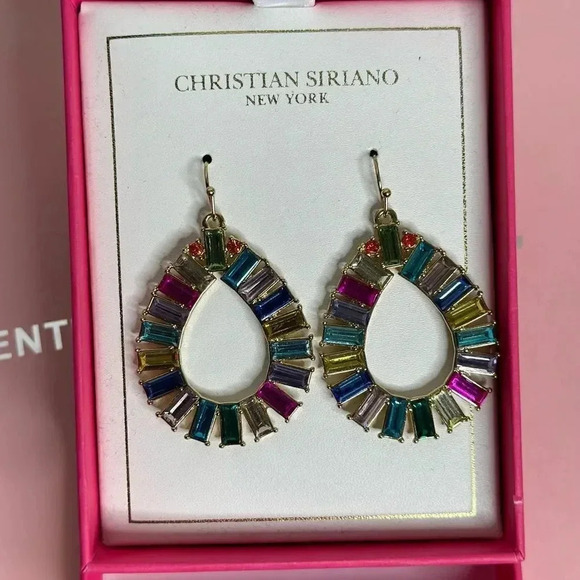 Christian Siriano NY Multicolored Crystal Dangle Earrings NIB - Picture 1 of 3